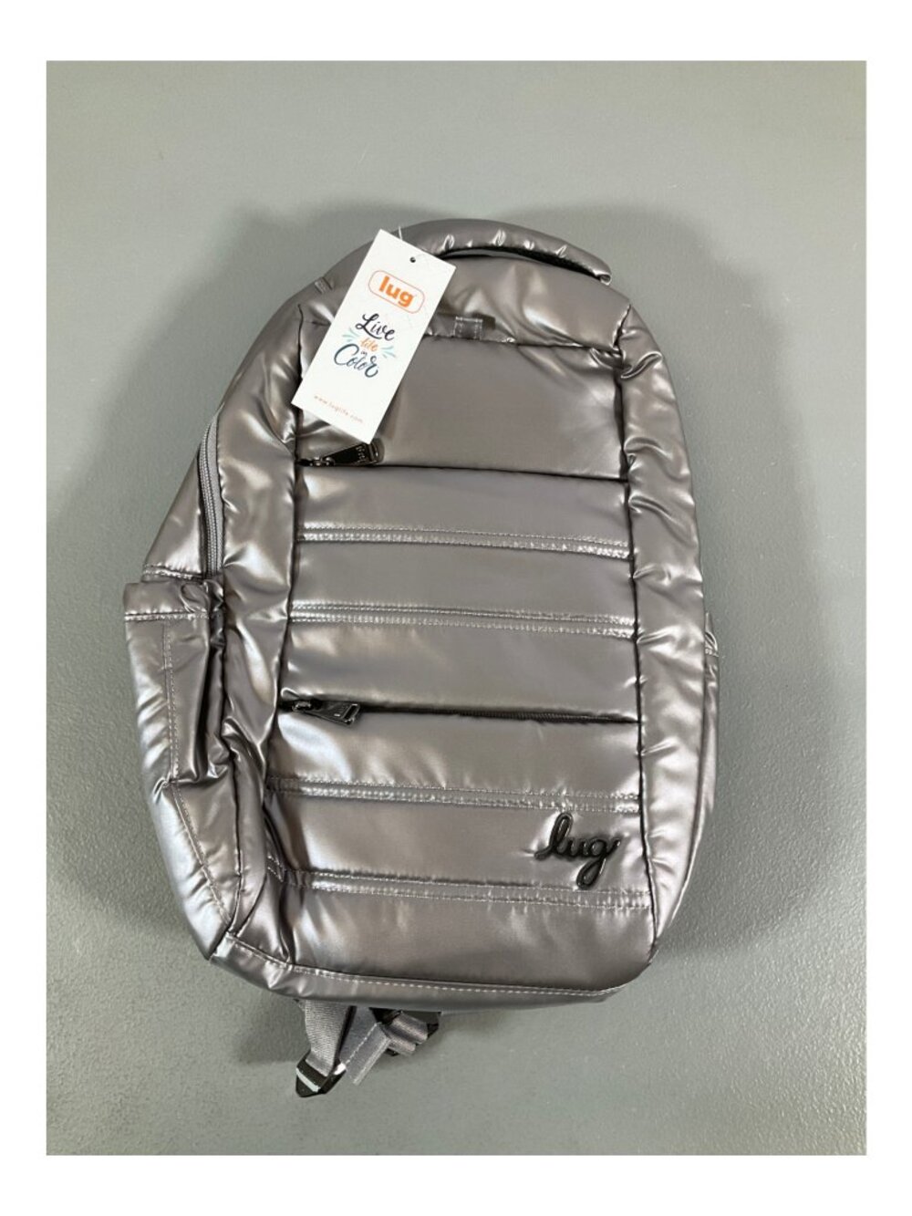 Lug Hopper Quilted Backpack in Metallic Pearl with Padded Straps and Patterned L